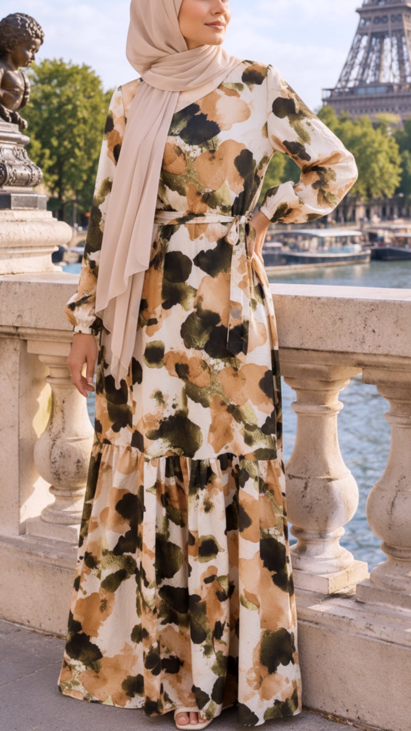 Summer Floral Watercolor Chiffon Dress