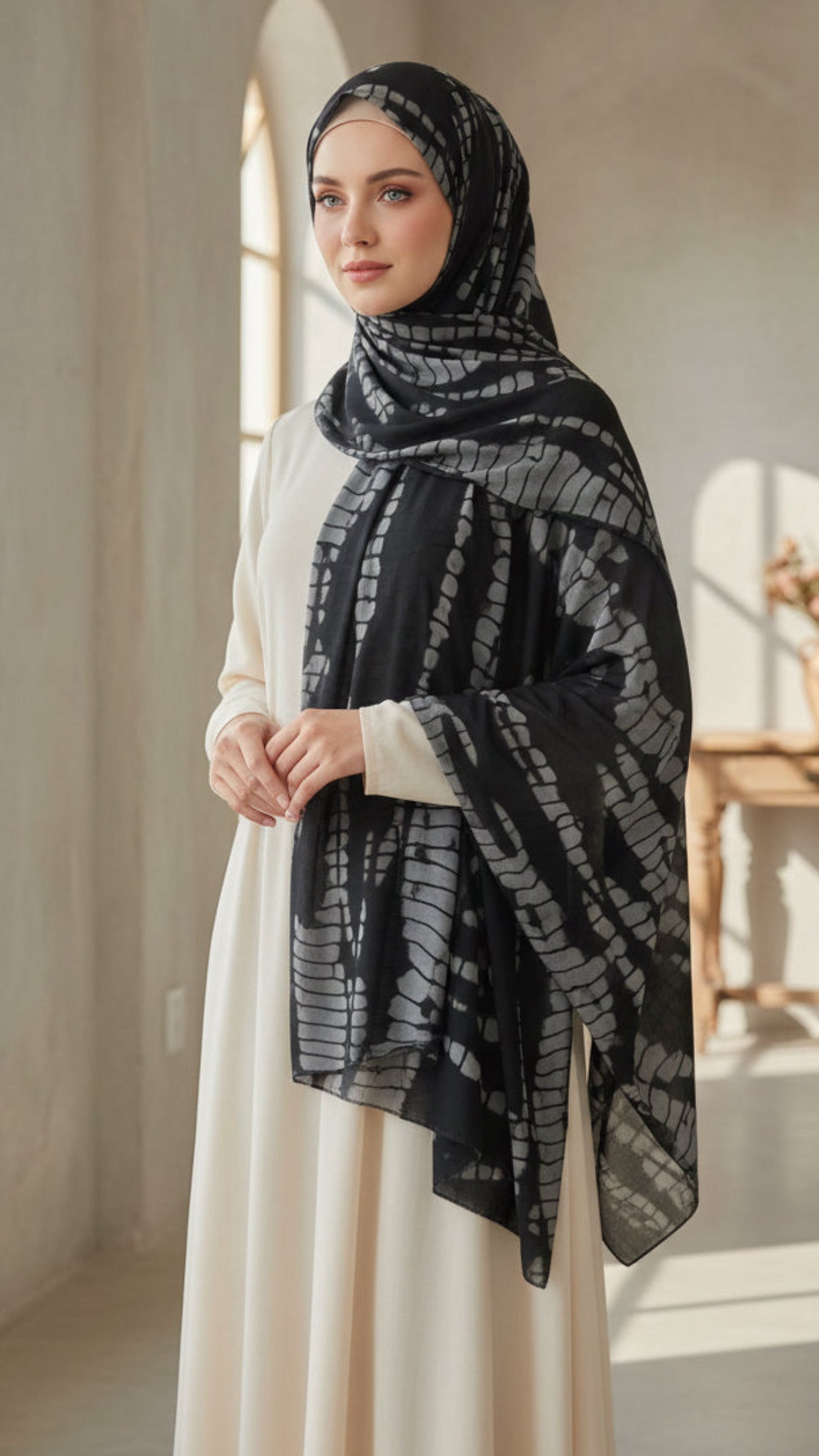 Sahara Gray Smoke Jersey Cotton Print Hijab