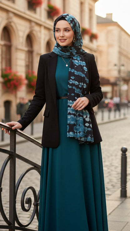 Sahara Blue Smoke Jersey Cotton Print Hijab