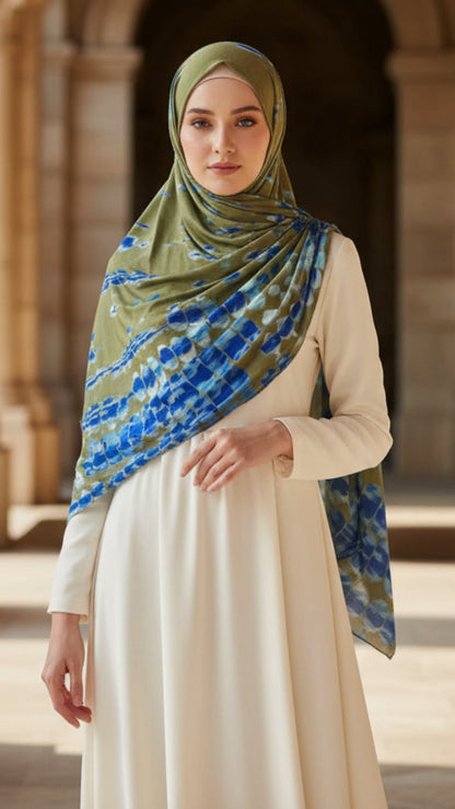 Sahara Green Smoke Jersey Cotton Print Hijab