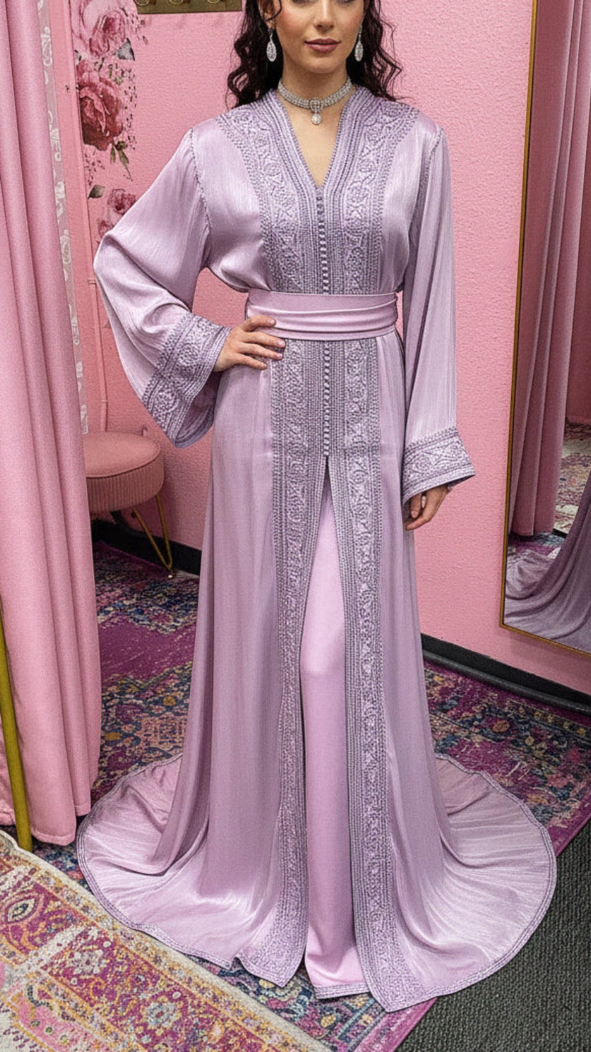 Moroccan Traditional Satin Chiffon 2 Piece Caftan