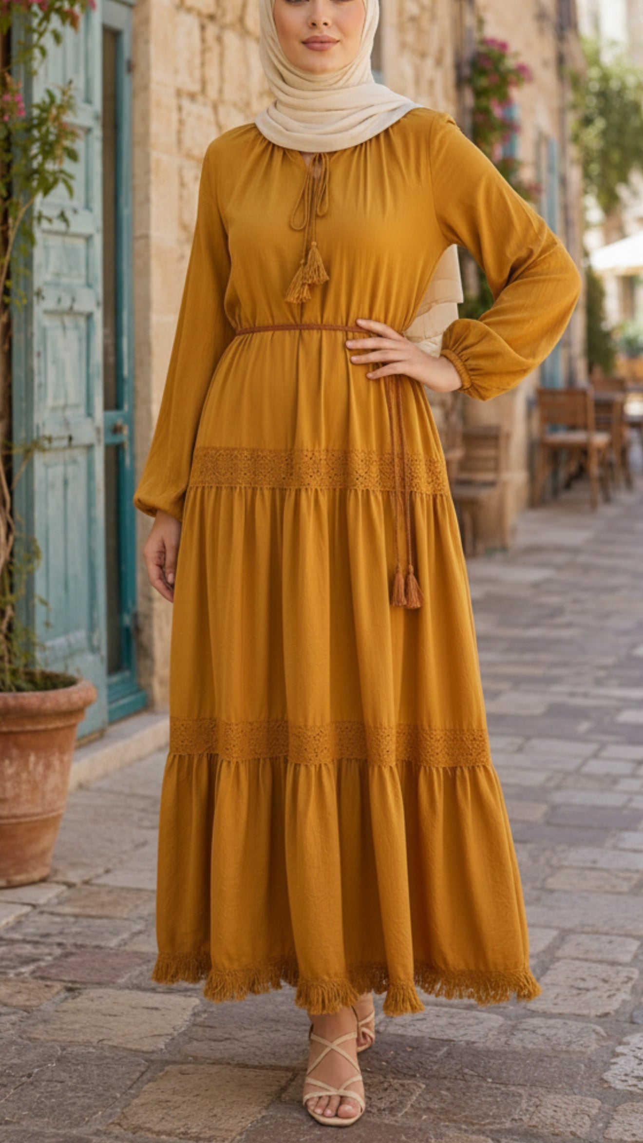 Summer Golden Bloom Cotton Lace Fringe Dress