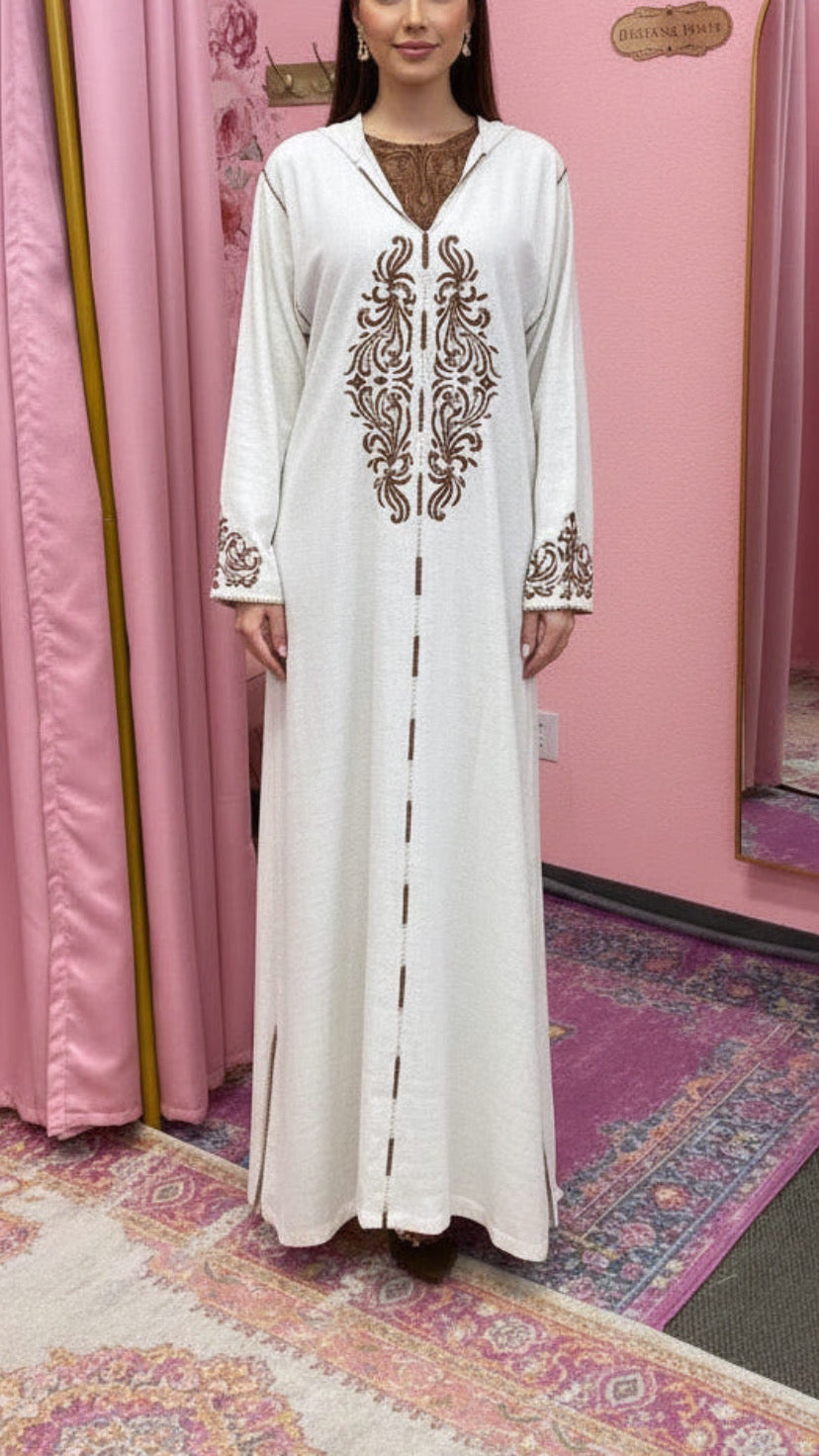 Traditional Moroccan Linen 2 Piece Embroidered Djellaba