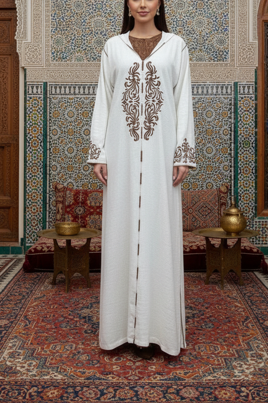 Traditional Moroccan Linen 2 Piece Embroidered Djellaba