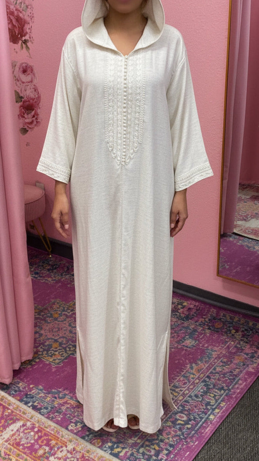 Traditional Moroccan Linen Embroidered Djellaba