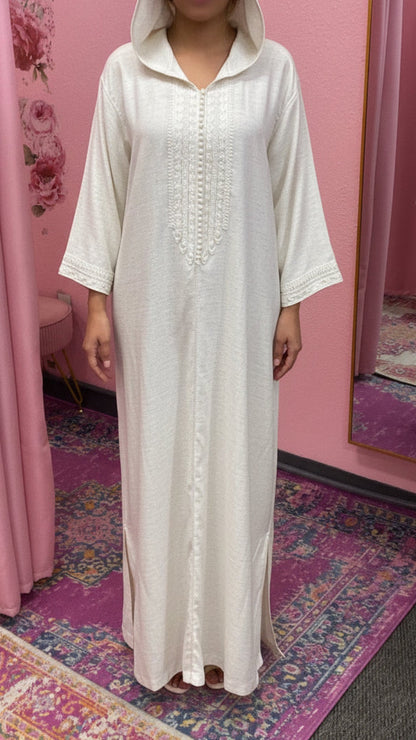 Traditional Moroccan Linen Embroidered Djellaba
