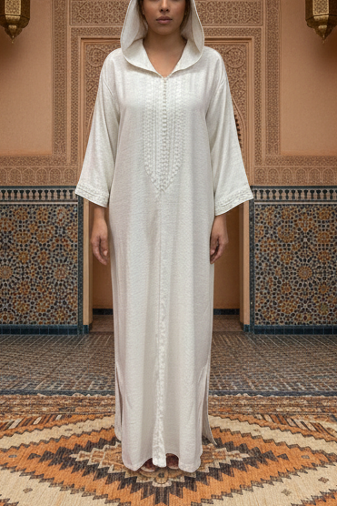 Traditional Moroccan Linen Embroidered Djellaba
