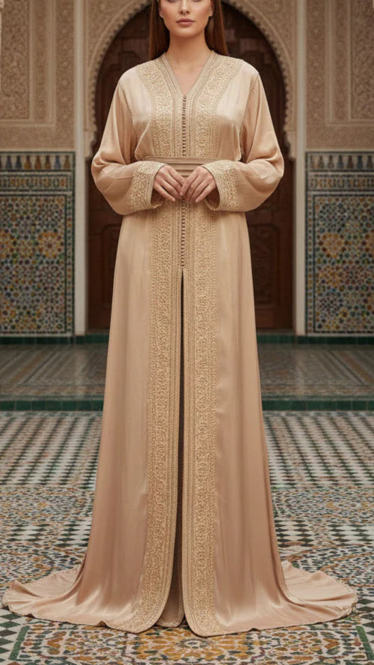 Moroccan Traditional Satin Chiffon 2 Piece Caftan