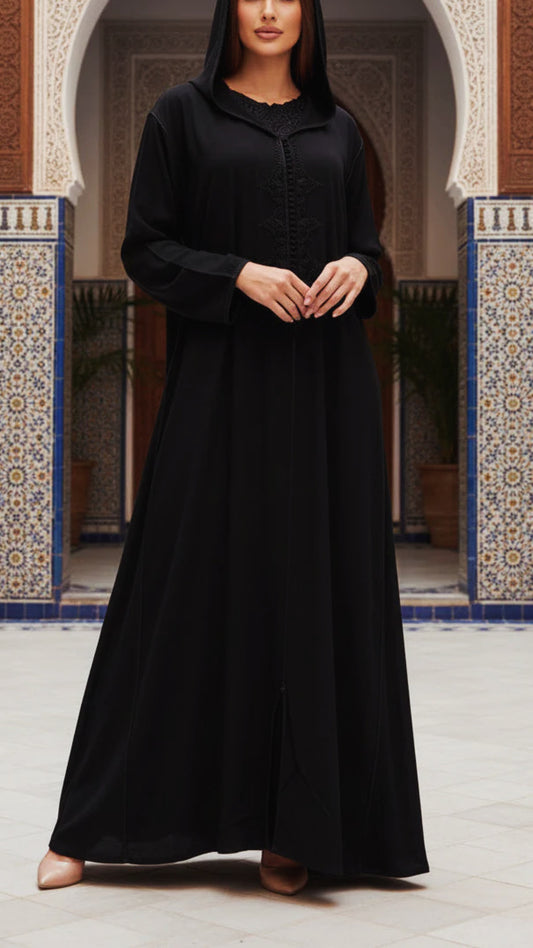 Traditional Moroccan Satin 2 Piece Djellaba Floral Embroidery