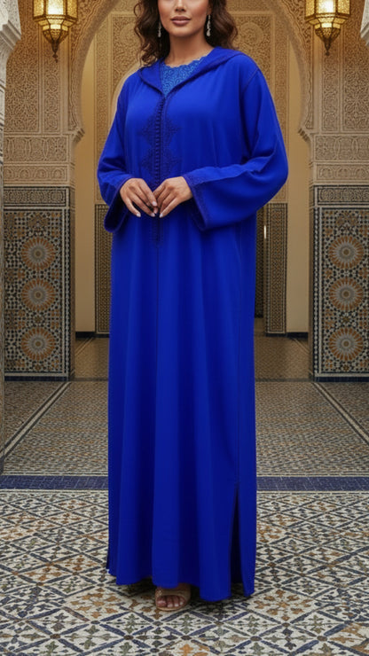 Traditional Moroccan Satin 2 Piece Djellaba Floral Embroidery