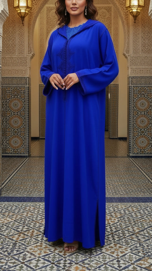 Traditional Moroccan Satin 2 Piece Djellaba Floral Embroidery