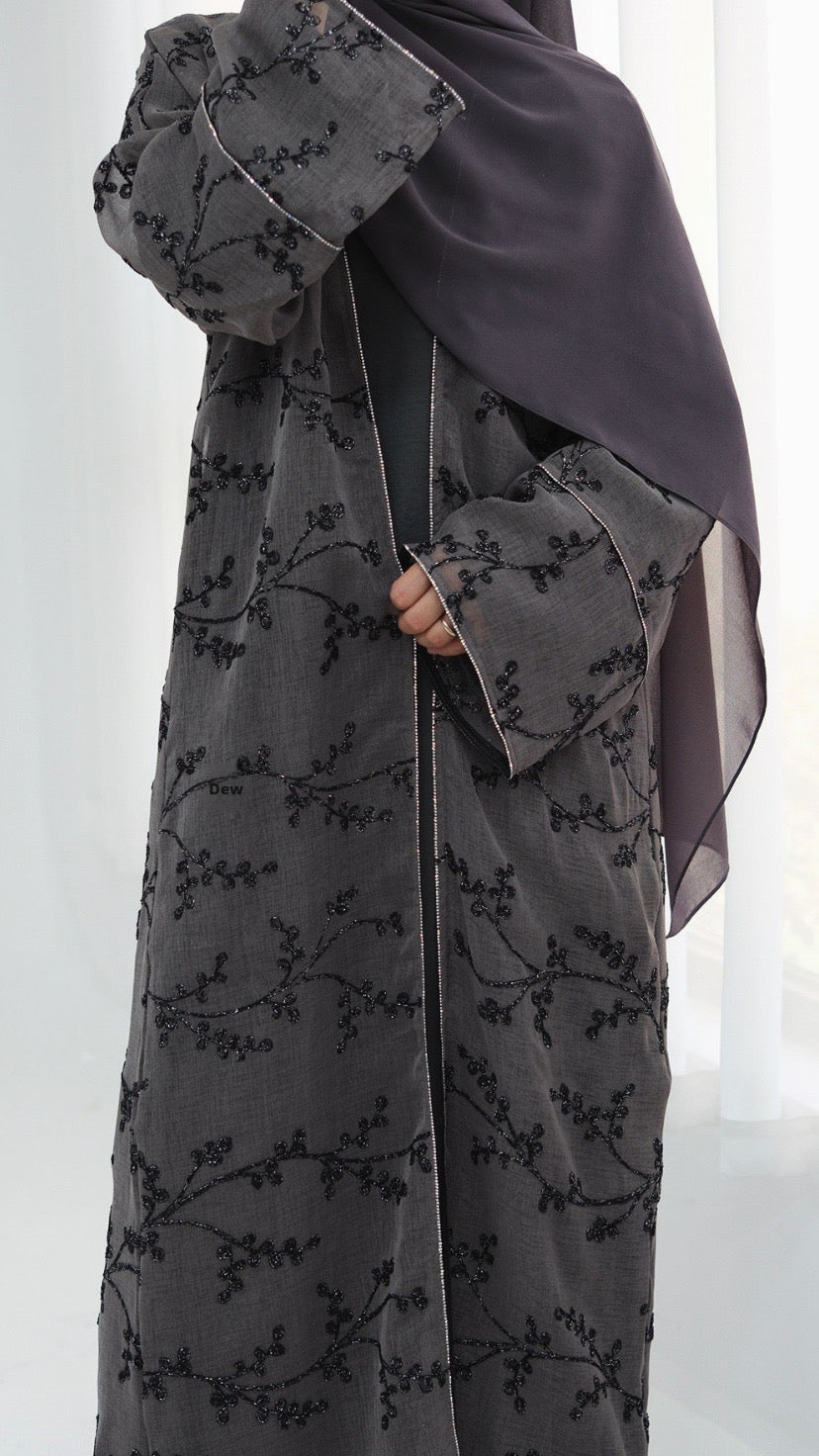Dubai Style Embellished 2 Piece Abaya Gray