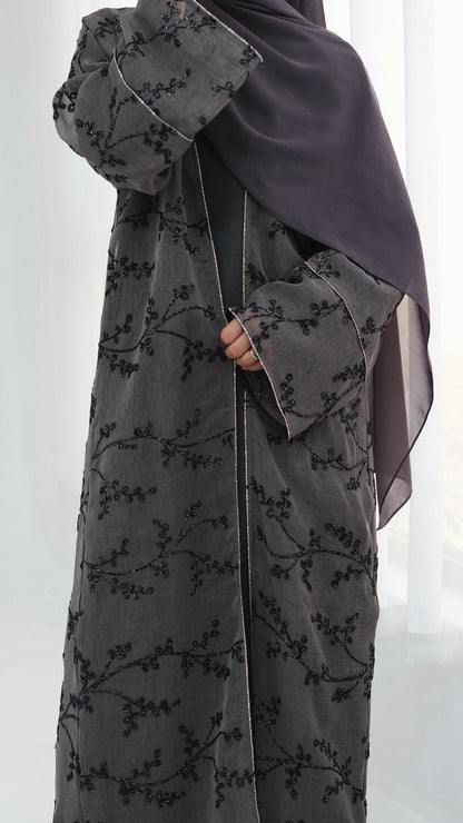 Dubai Style Embellished 2 Piece Abaya Gray