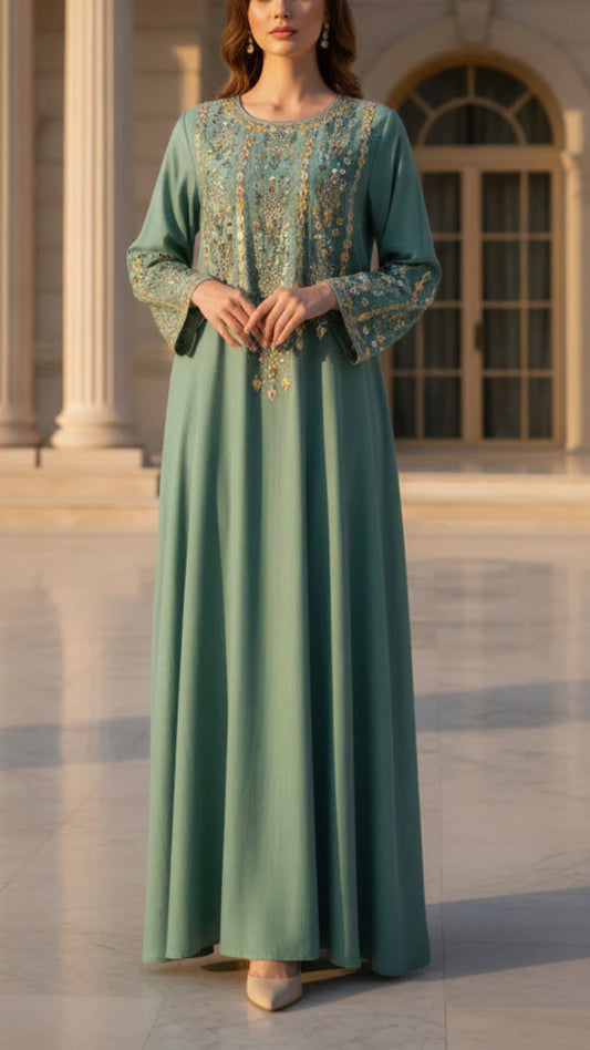 Embroidered Sequined Abaya Dress