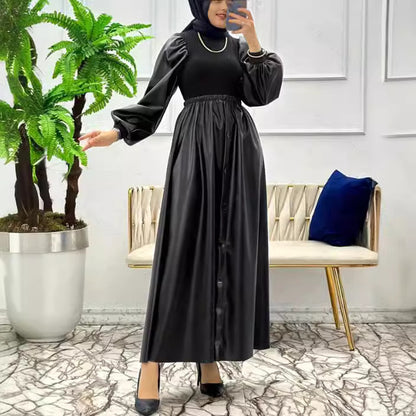 Stylish Faux Leather Black Dress