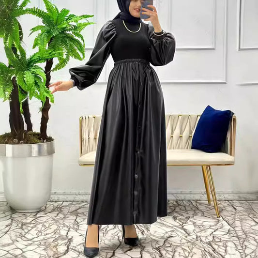 Stylish Faux Leather Black Dress