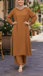 Camel Minimalist Button Detail Pant Suit
