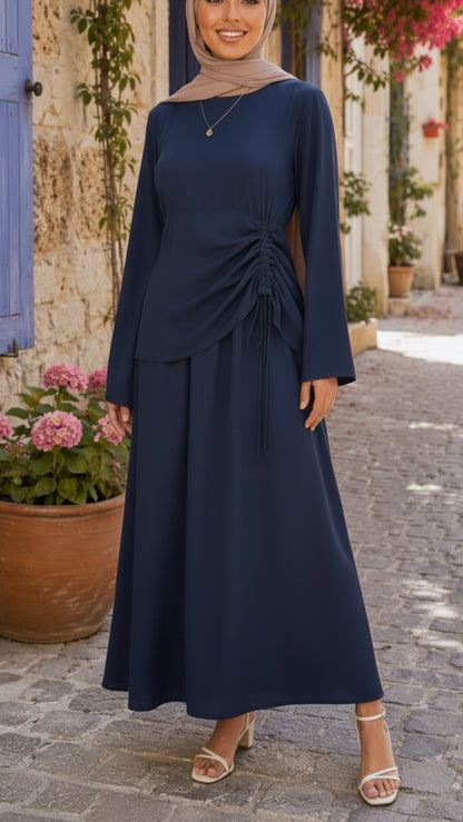 Navy Blue Adjustable Cinched Abaya Dress