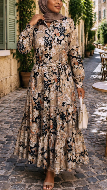 Summer Floral Paisley Button Down Chiffon Dress