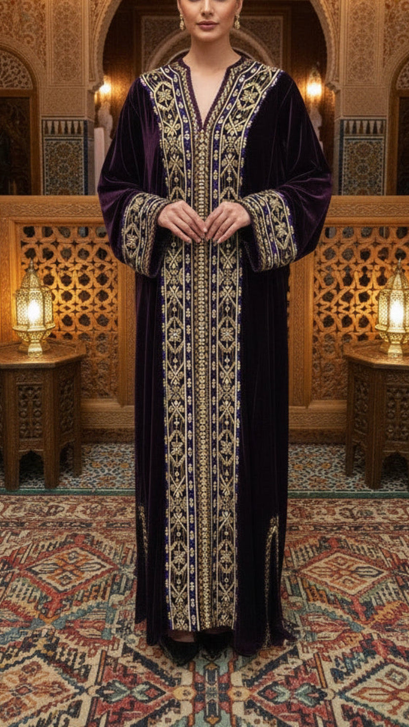 Moroccan Traditional Velvet Caftan Purple