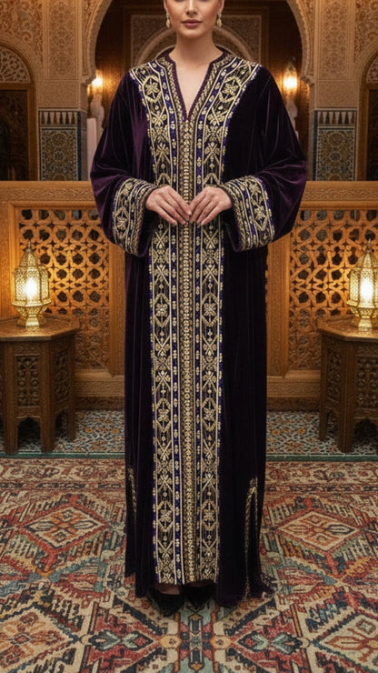 Moroccan Traditional Velvet Caftan Purple