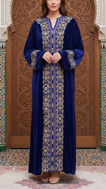 Moroccan Traditional Velvet Caftan Royal Blue
