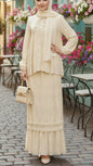 Elegant Cotton Cream Eyelet Button Down Skirt Set