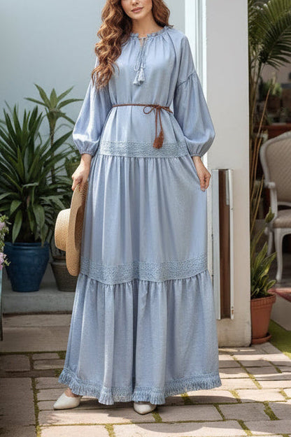 Turkish Style Cotton Lace Fringe Trim Dress