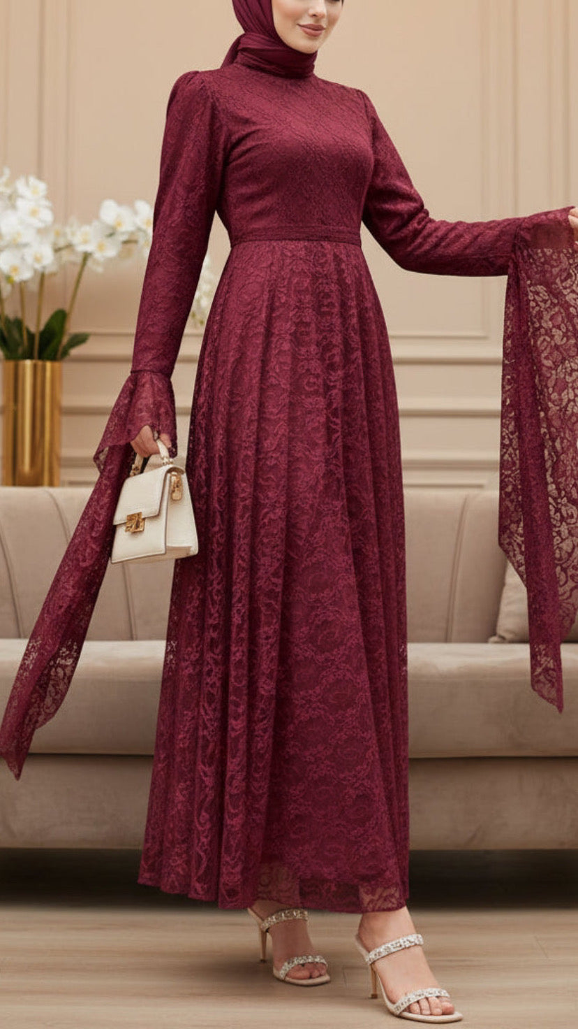 Turkish Lace Maroon Dress