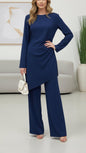 Crepe Asymmetrical Navy Pant Suit