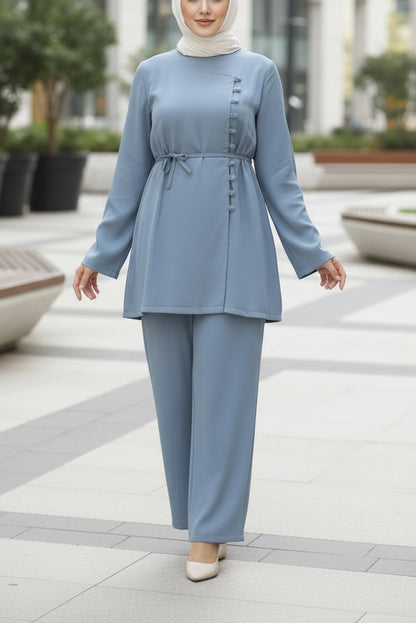Turkish Overlapped Cotton Button-Down Pant Suit