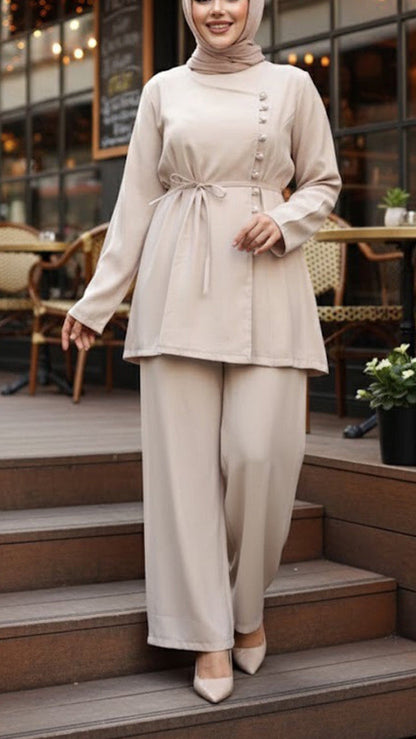 Turkish Overlapped Cotton Button-Down Pant Suit