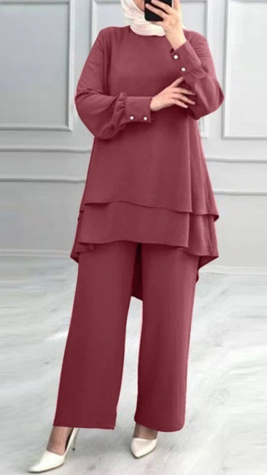 Turkish Style Crepe Tiered Pant Suit(Multi Colors)