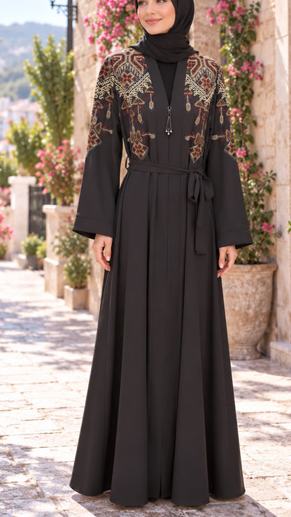 Turkish Royale Dark Gray Zipper Abaya
