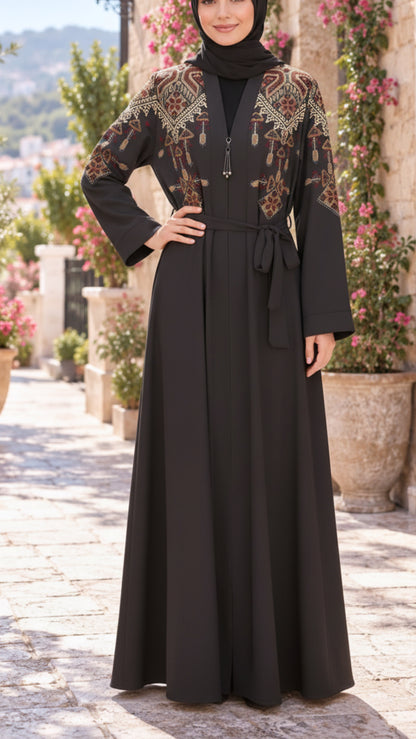Turkish Royale Dark Gray Zipper Abaya
