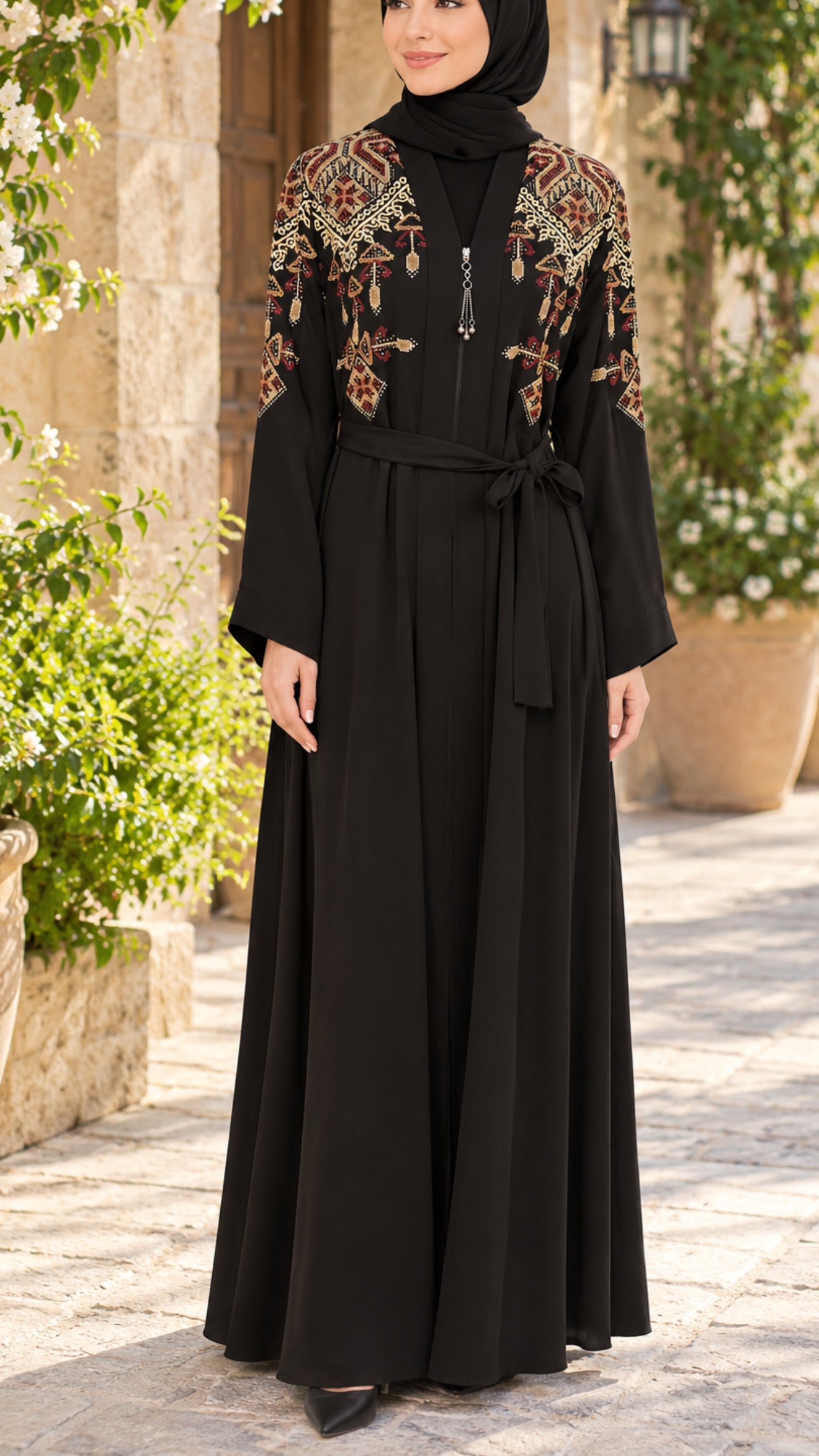 Turkish Royale Black Zipper Abaya