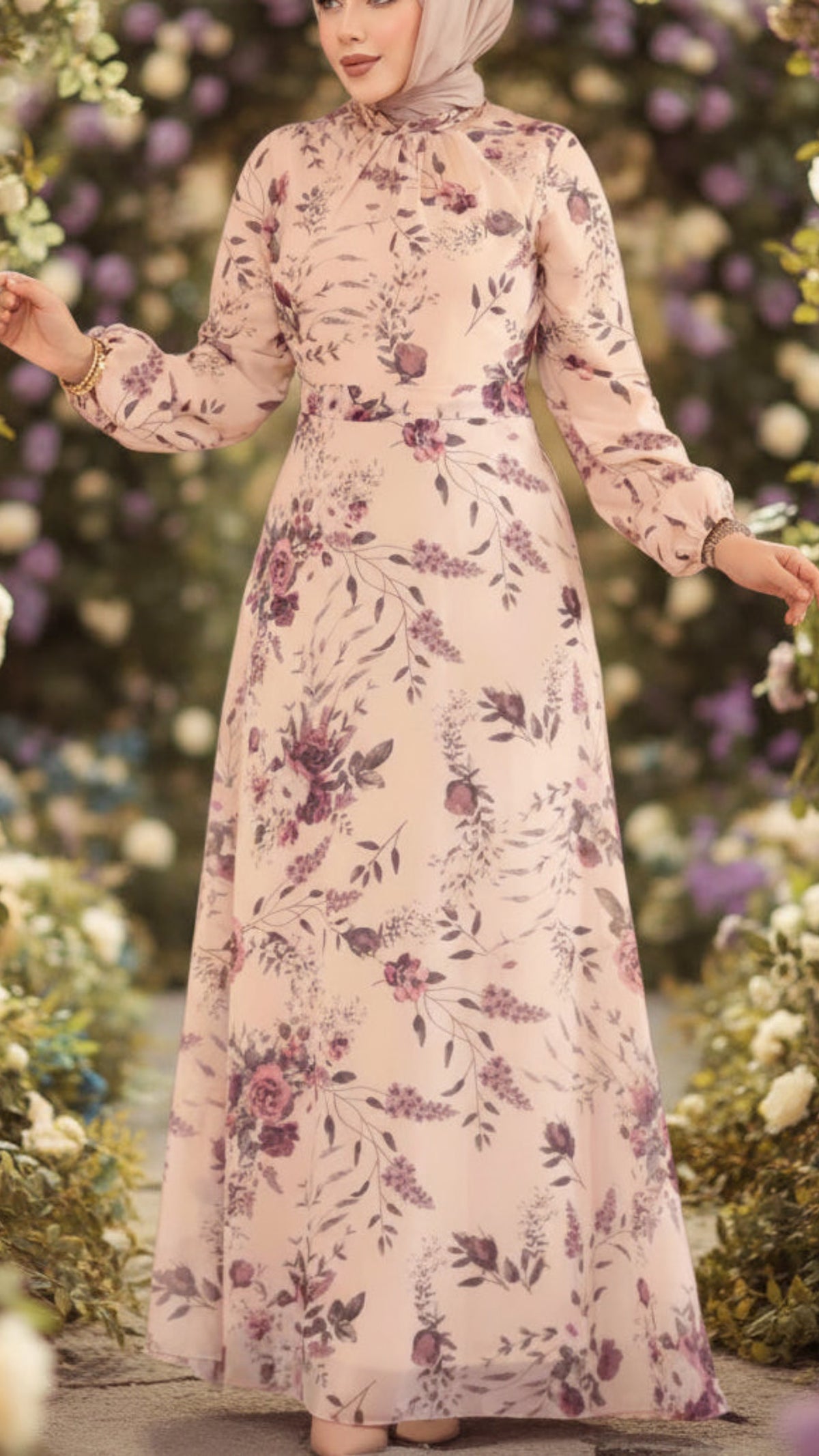 Turkish Floral Rose Chiffon Dress