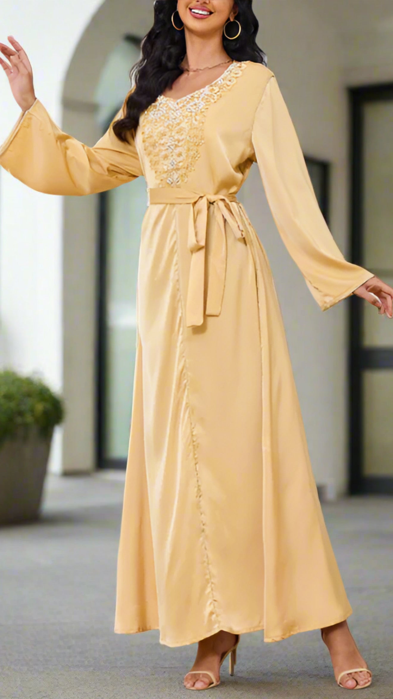 Dubai Style Beaded Gold Abaya Dress