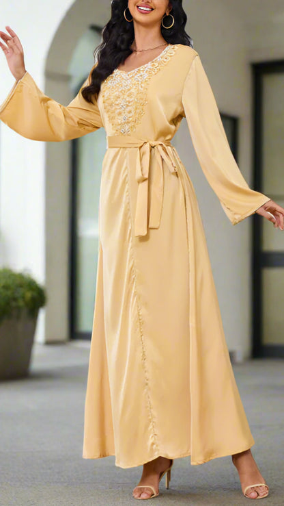 Dubai Style Beaded Gold Abaya Dress
