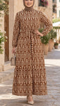 Golden Brown Damask Print Dress