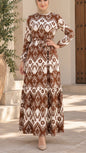Brown Paisley Damask Print Dress