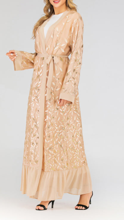 Open Abayas Embroidery Leaf Pattern(Multi Colors)