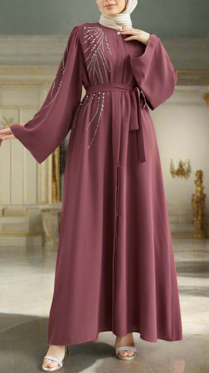 Stunning Crystal Detailed Turkish Style Button Down Abaya Dresses(Multi Colors)