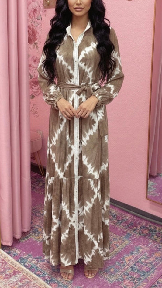 Turkish Tie-dye Button Down Dress Abaya