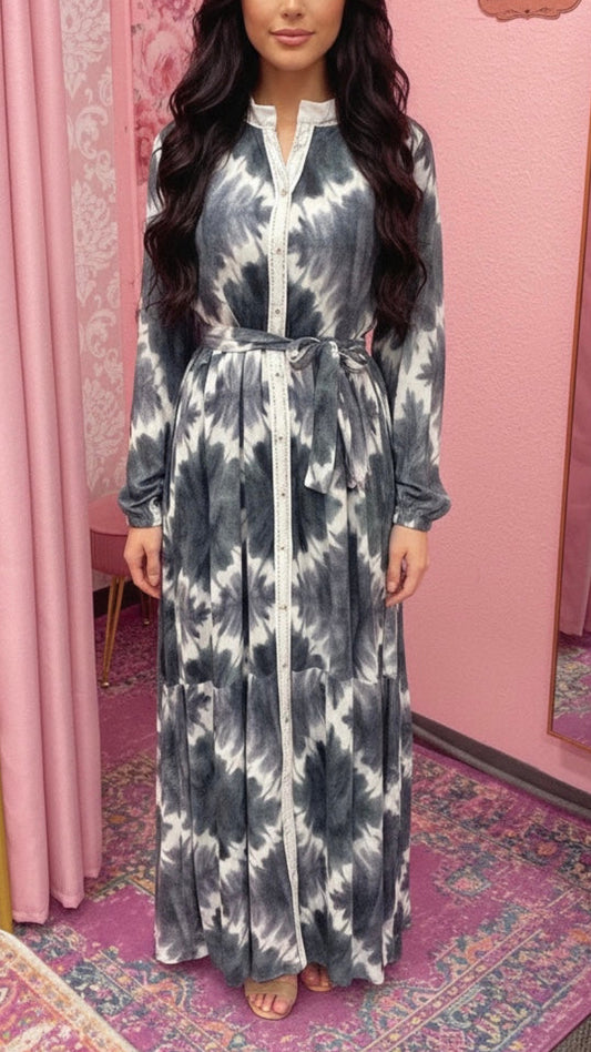 Turkish Tie-dye Button Down Dress Abaya