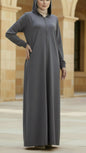 Gray Zipper Hoodie Style Abaya Dress