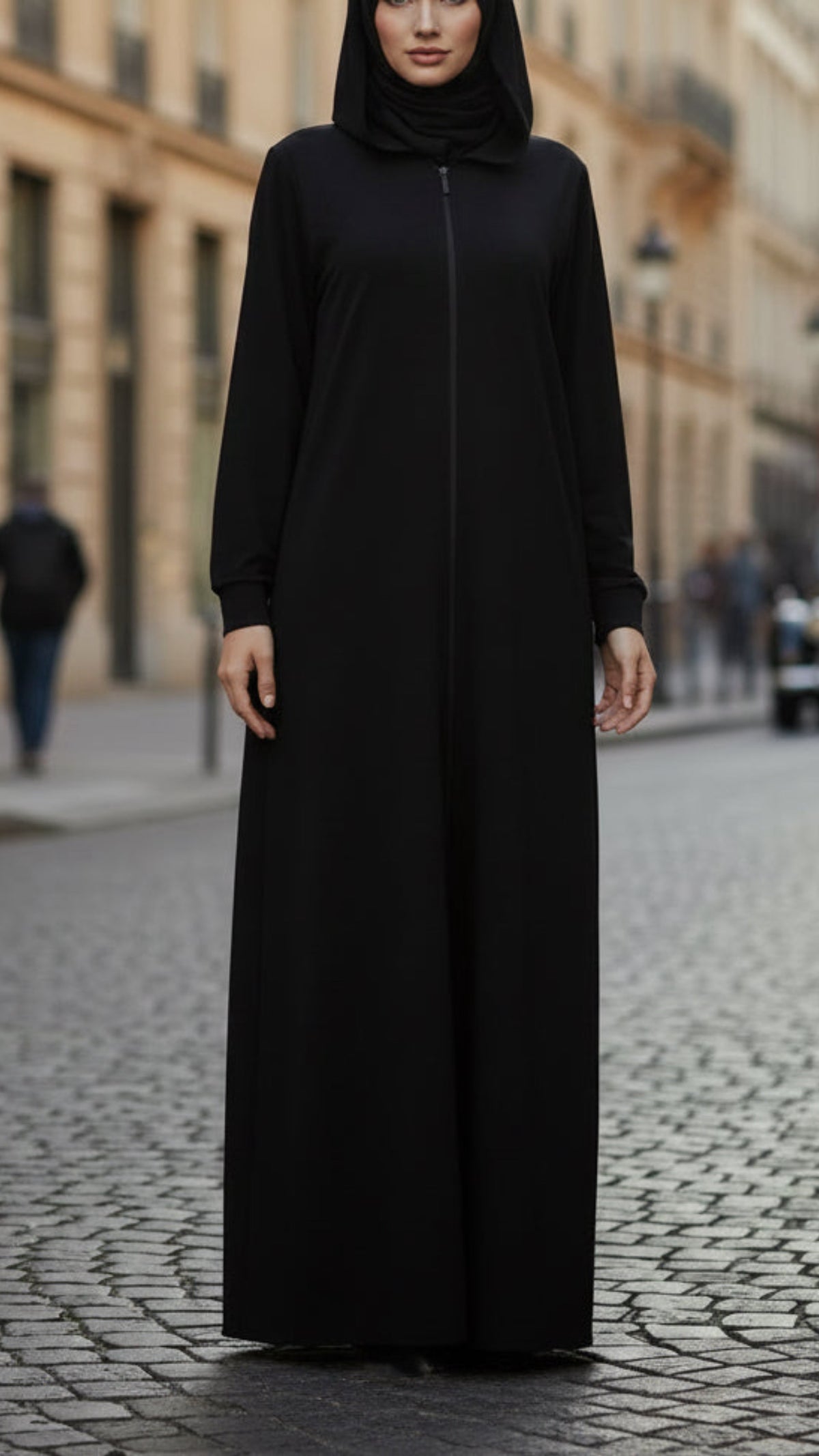 Black Zipper Hoodie Style Abaya Dress