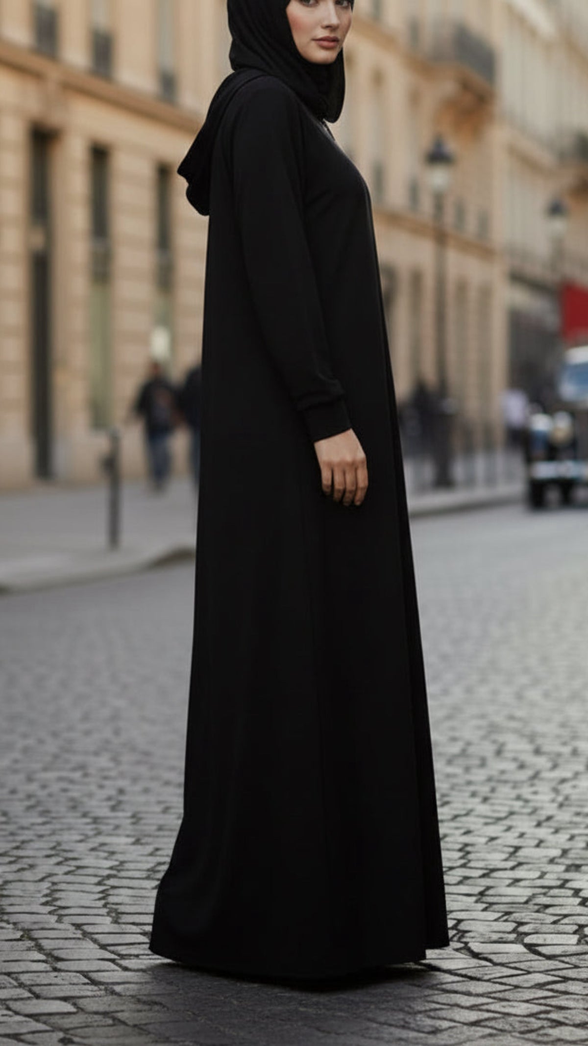 Black Zipper Hoodie Style Abaya Dress