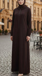 Brown Zipper Hoodie Style Abaya Dress