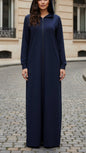 Navy Zipper Hoodie Style Abaya Dress